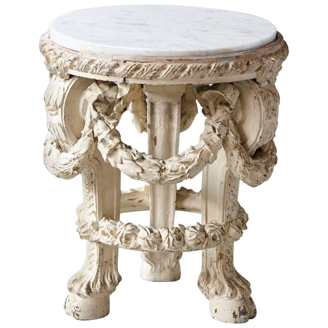 Victorian Side Table with Detailed Carvings Paint Finish and Marble Top