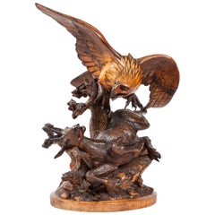 Carved Wooden Black Forest Group of an Eagle and Chamois 4