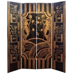 Very Decorative 1925 French Art Deco Lacquered Screen