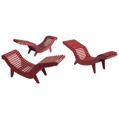 Three Deep Red Klaus Grabe Chaise Longues 11