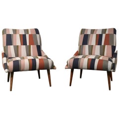 Pair of Restored Geometric Mid-Century Modern Slipper Chairs - Free Shipping