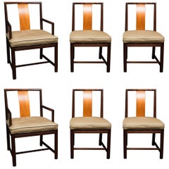 Set of Six John Stuart Walnut & Mahogany Dining Chairs