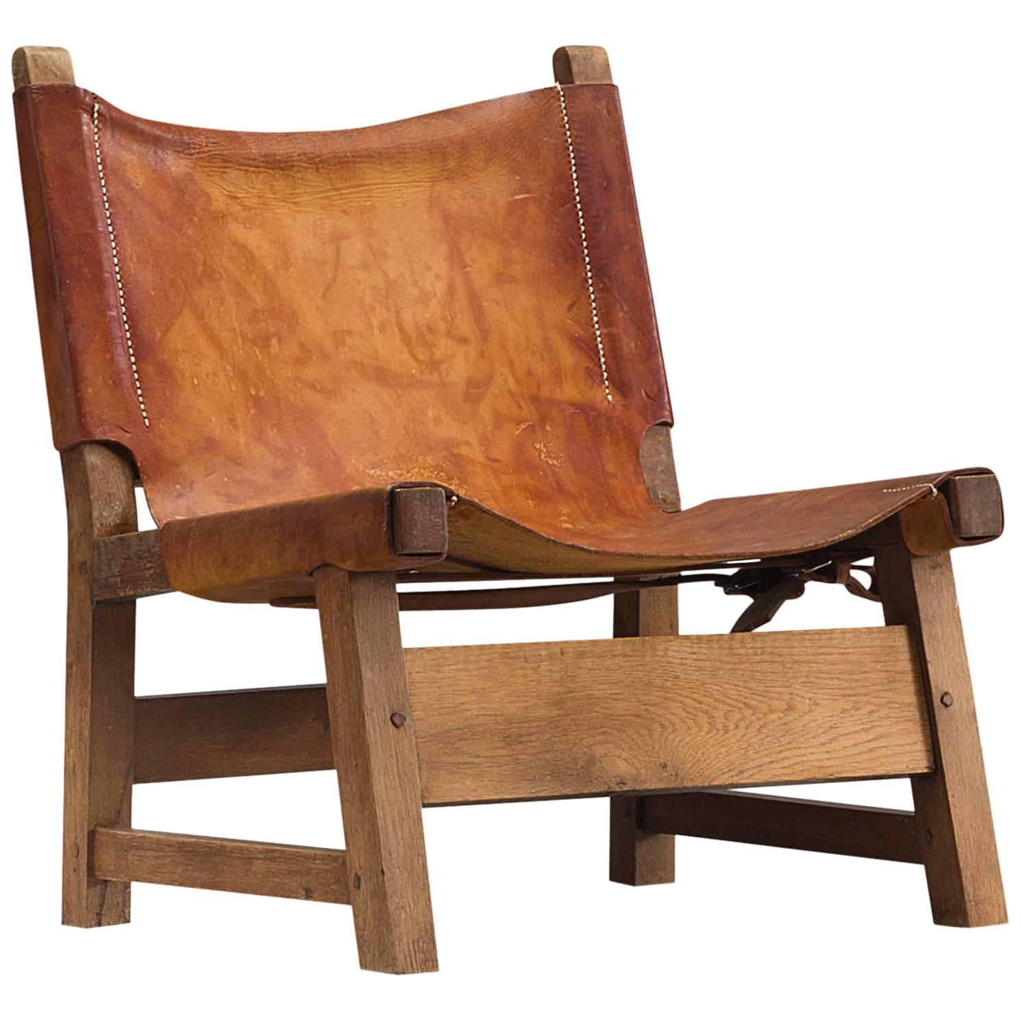 Danish Hunting Chair with Patinated Cognac Leather 