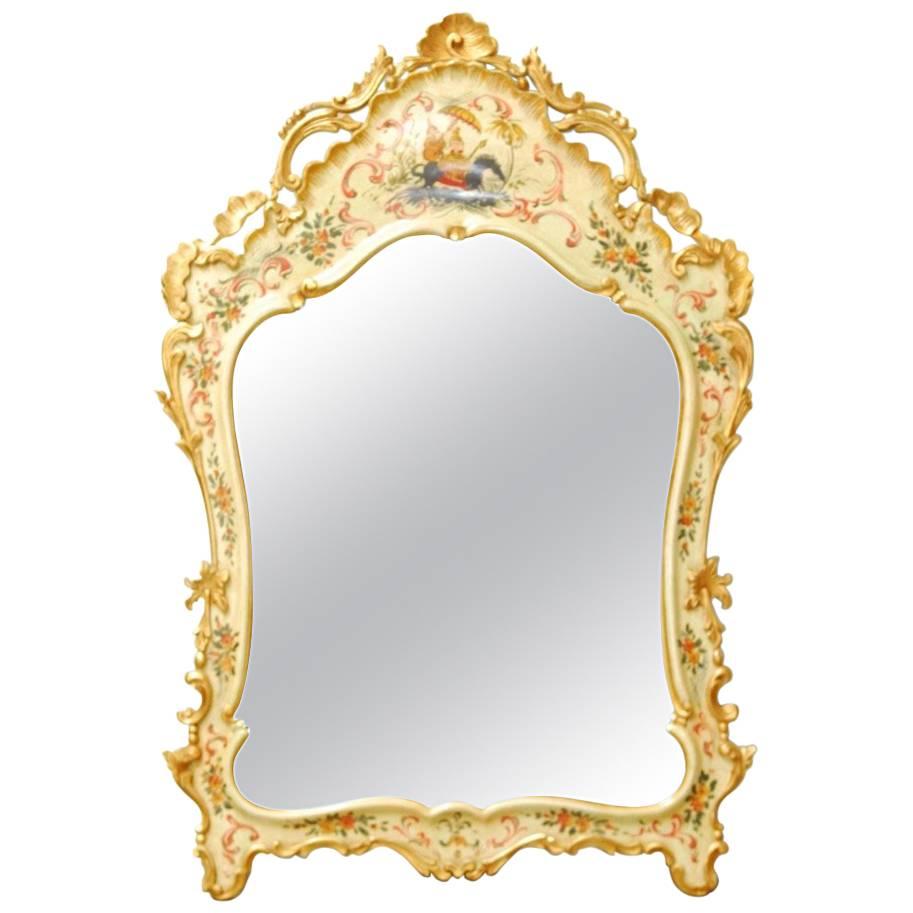 Miroir vénitien chinoiserie doré et laqué en vente