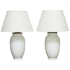 Monumental Pair of Blanc de Chine Baluster Form Table Lamps