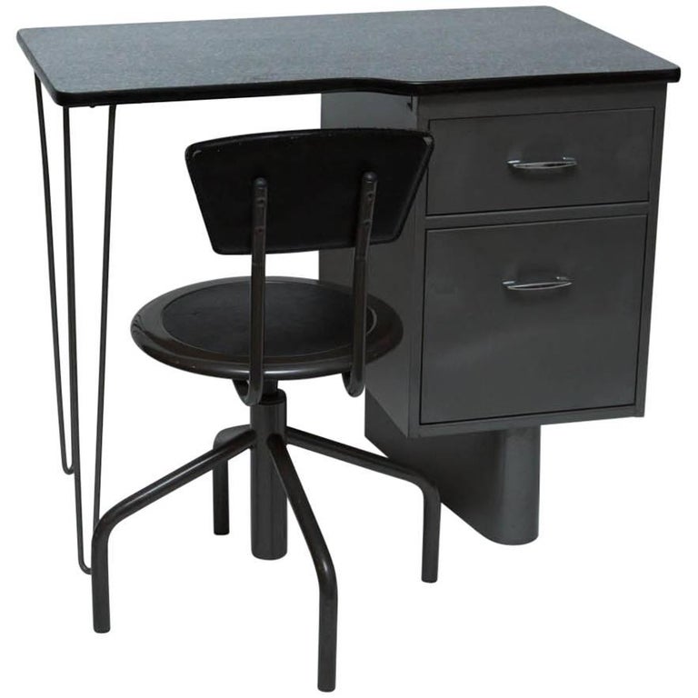 Vintage Metal Student Desk And Swivel Chair
