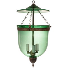 19th Century Green Bell Jar Hall Lantern