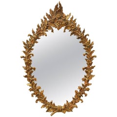 Antique Italian Rococo Gilt Floral Wreath Oval Mirror