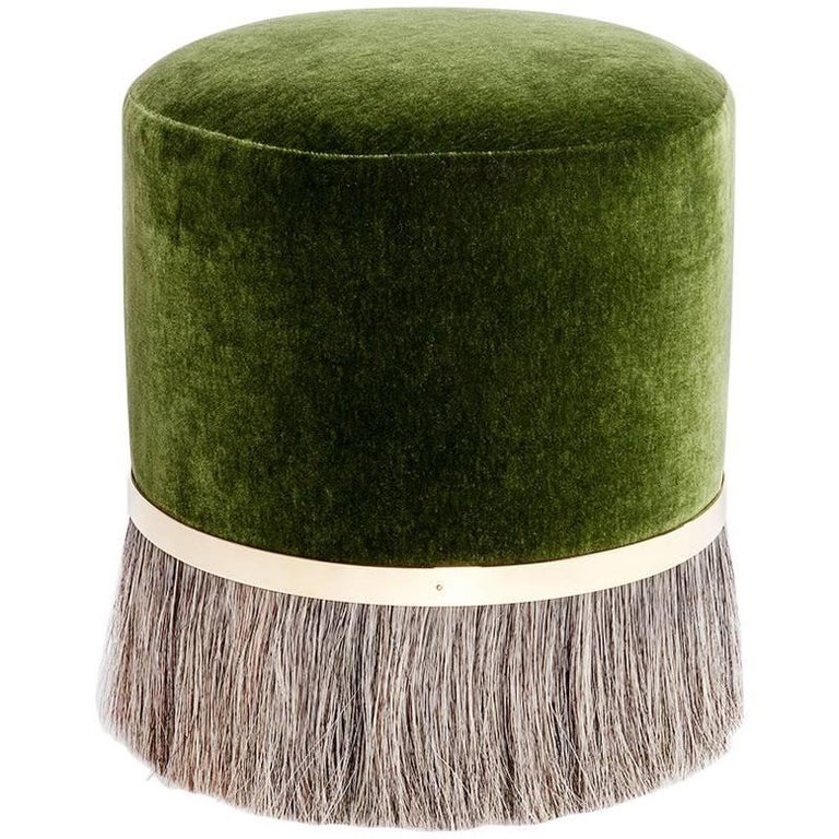 Contemporary 'Thing 3' Stool Pouf Ottoman with Brass and Horse Hair by