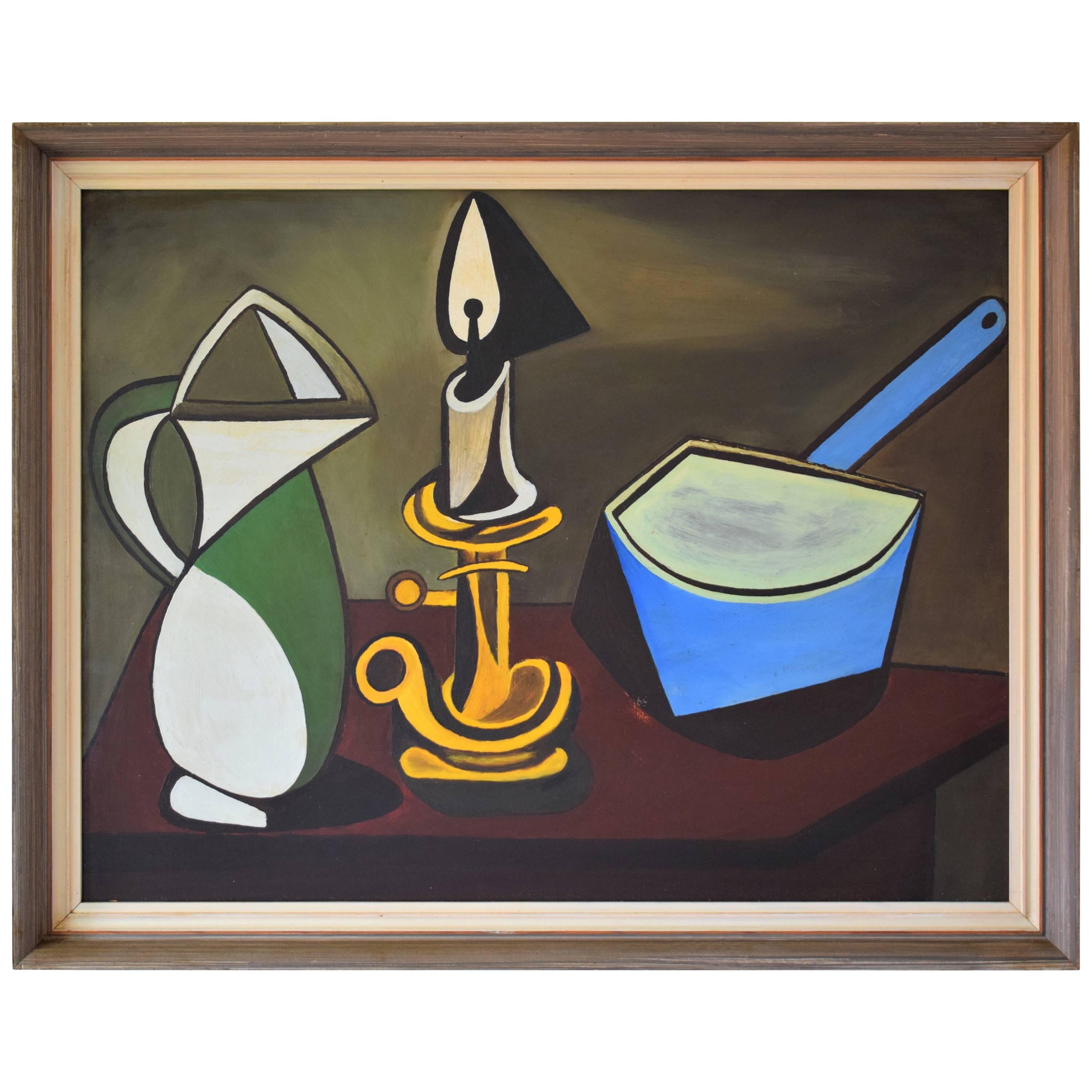 Cubist Still Life with Jug, Candlestick and Casserole, 1900s For Sale