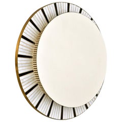 1960s Illuminated Round Mirror Edged with Black and White Mosaic