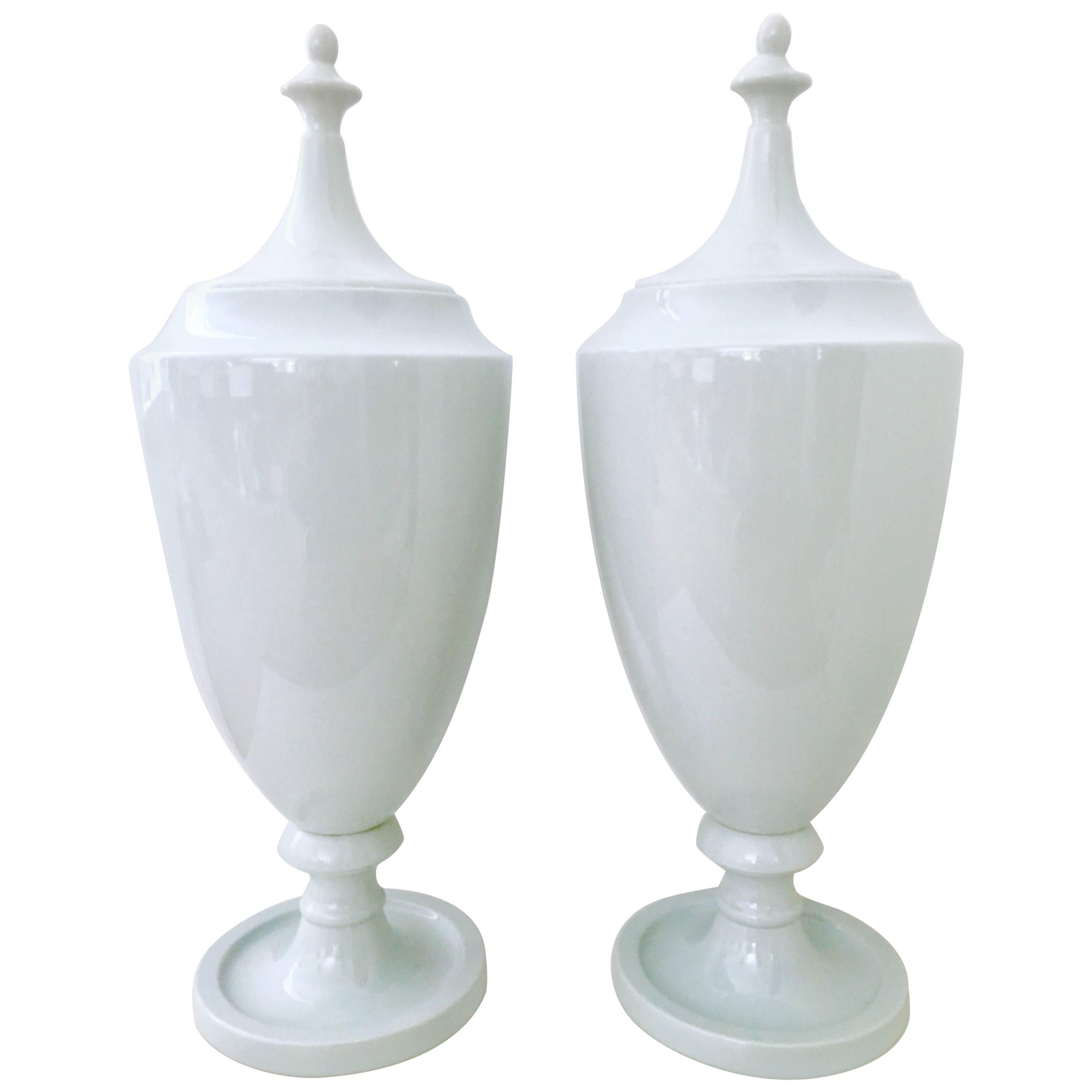 21st Century Pair Of Monumental Ceramic Glaze Chinese Celadon Lidded Floor Urns For Sale
