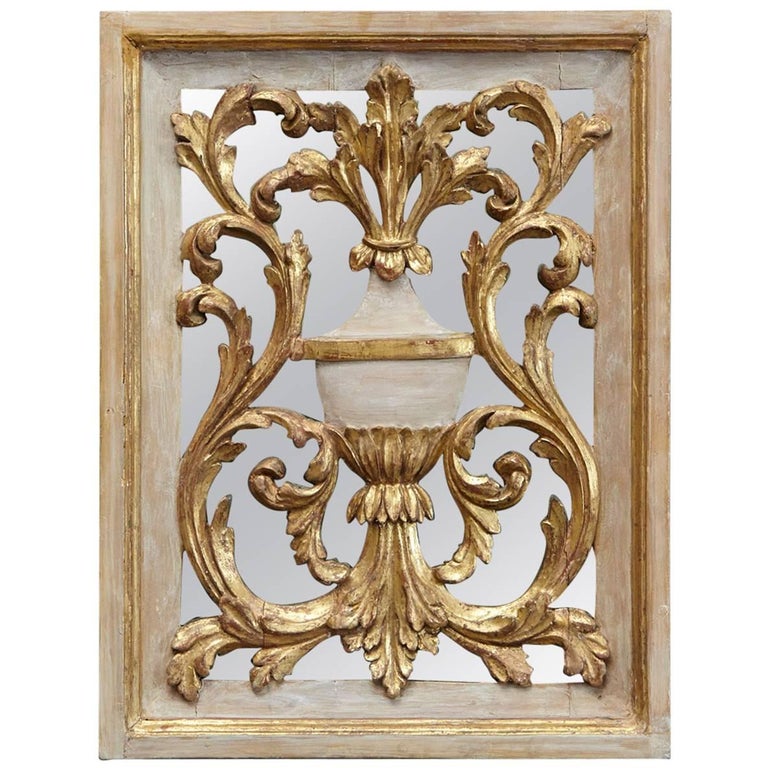19th Century Style Painted and Gilded Carved Wood Mirror Back Panel For Sale at 1stDibs