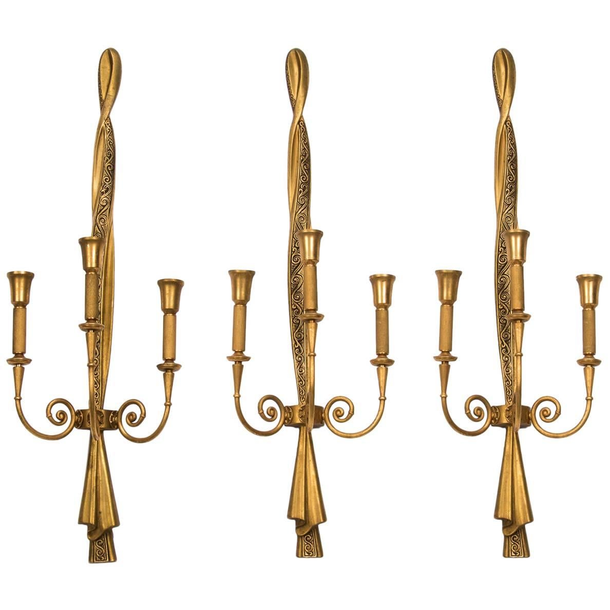 Tall Lumi Neoclassical Gilded Metal Sconces