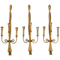 Tall Lumi Neoclassical Gilded Metal Sconces