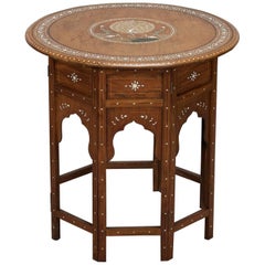 Moorish Side Table with Inlaid Peacock Design