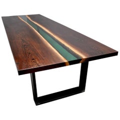 Table de salle à manger ou table de conférence en bois de wengé et résine de la forêt d'émeraude