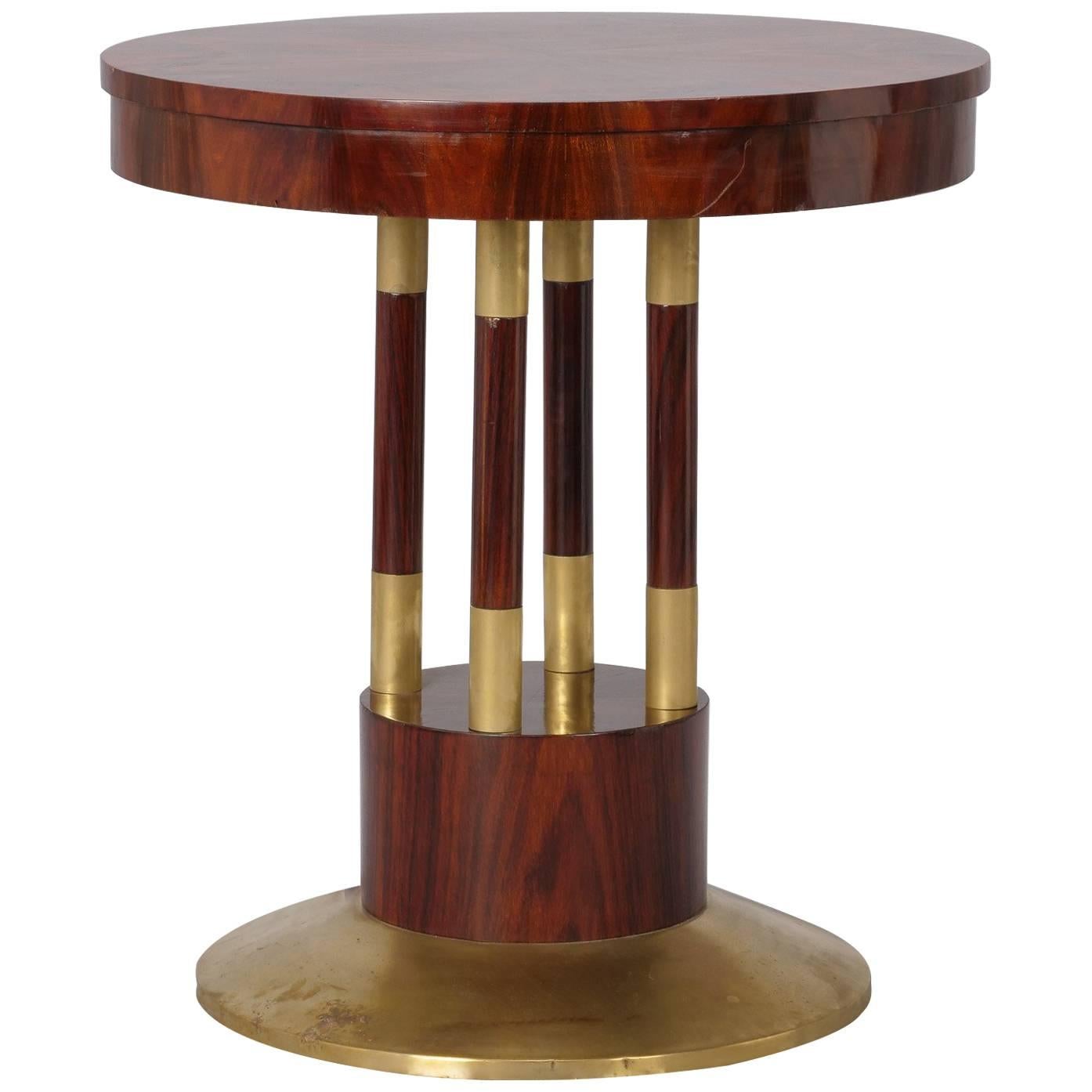 Round Jugendstil Rosewood and Brass Pedestal Table