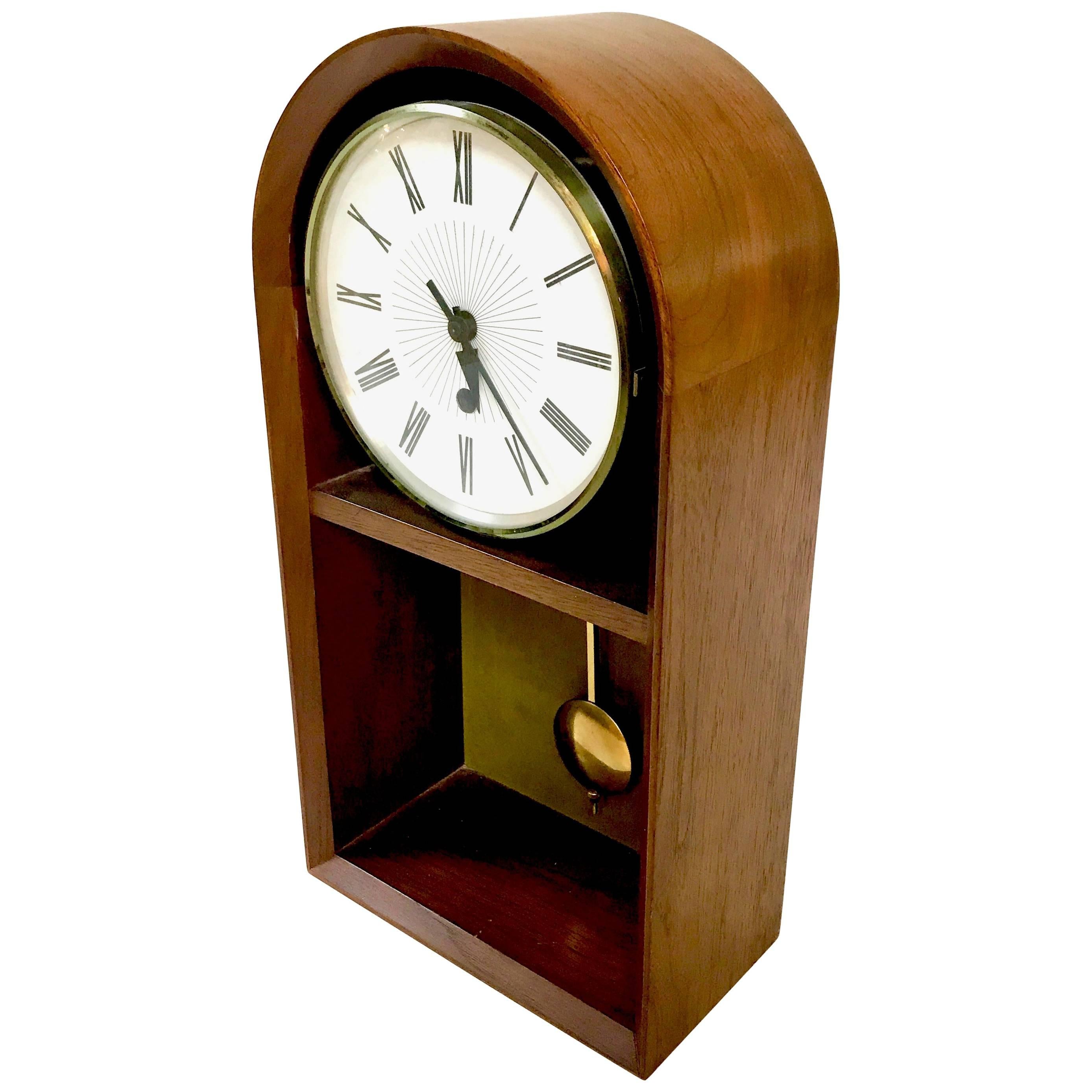 Mid-Century Walnut Howard Miller Meridian Pendulum Clock For Sale