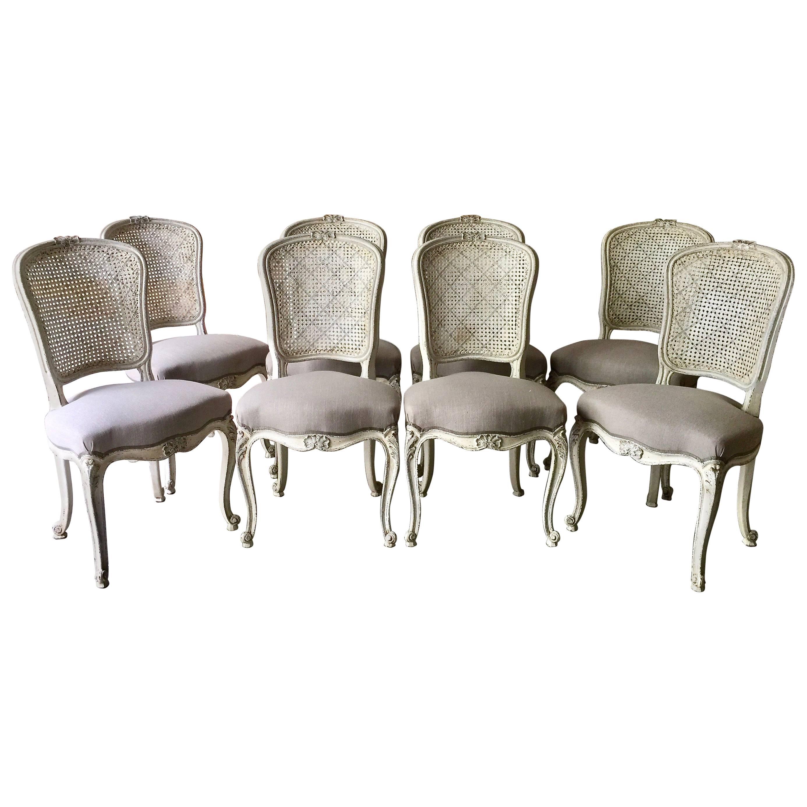 Set of Eight French LXV Style Chairs with Cane Back