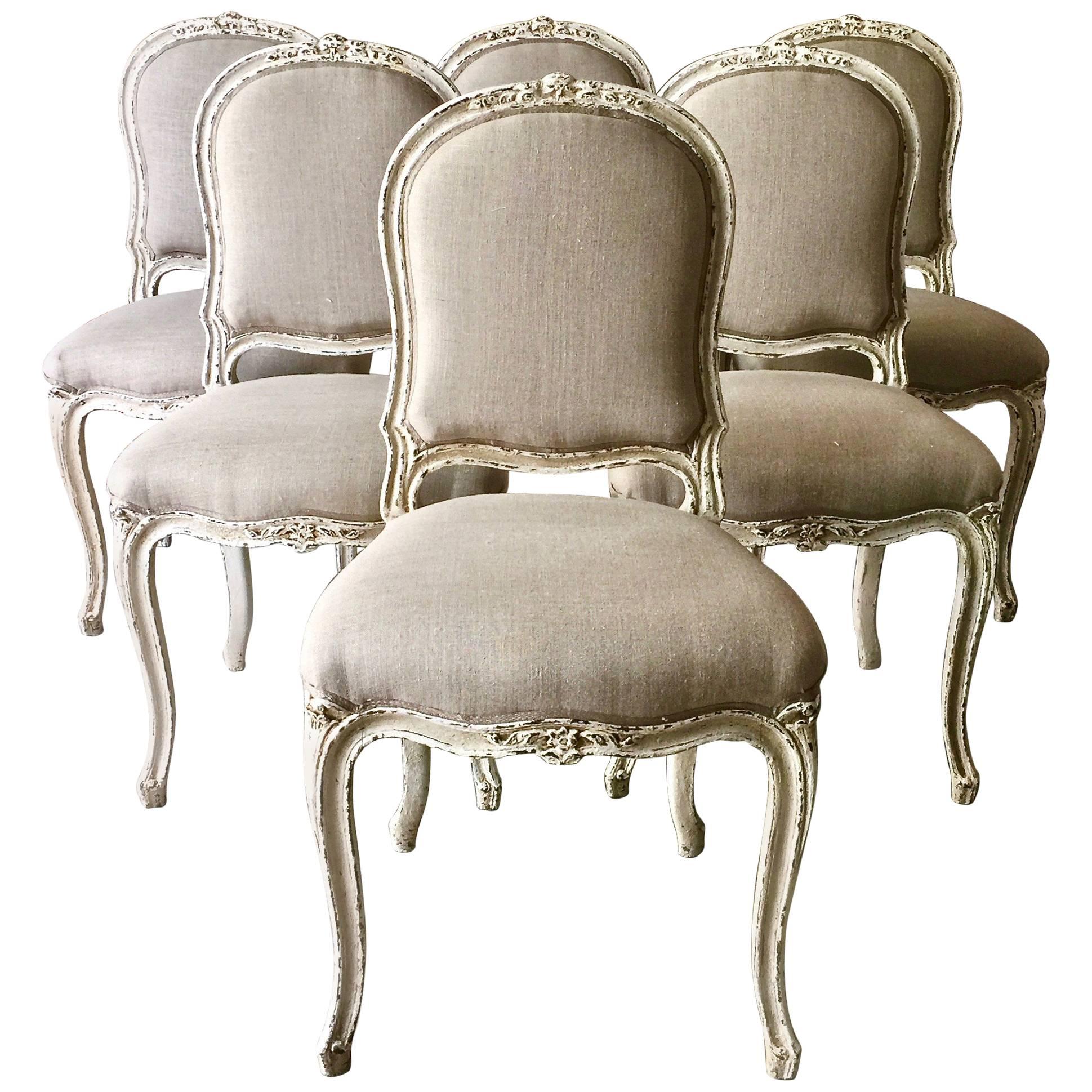 Set of Six Painted French Louis XV Style Dining Chairs
