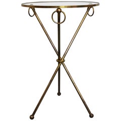 Jacques Tournus Side Table Gueridon in Brass and Glass, France, 1950s