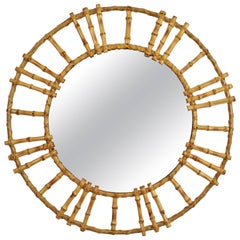 Unusual Spanish 1960s Bamboo Circular Sunburst Mirror with Tiki Accents 9