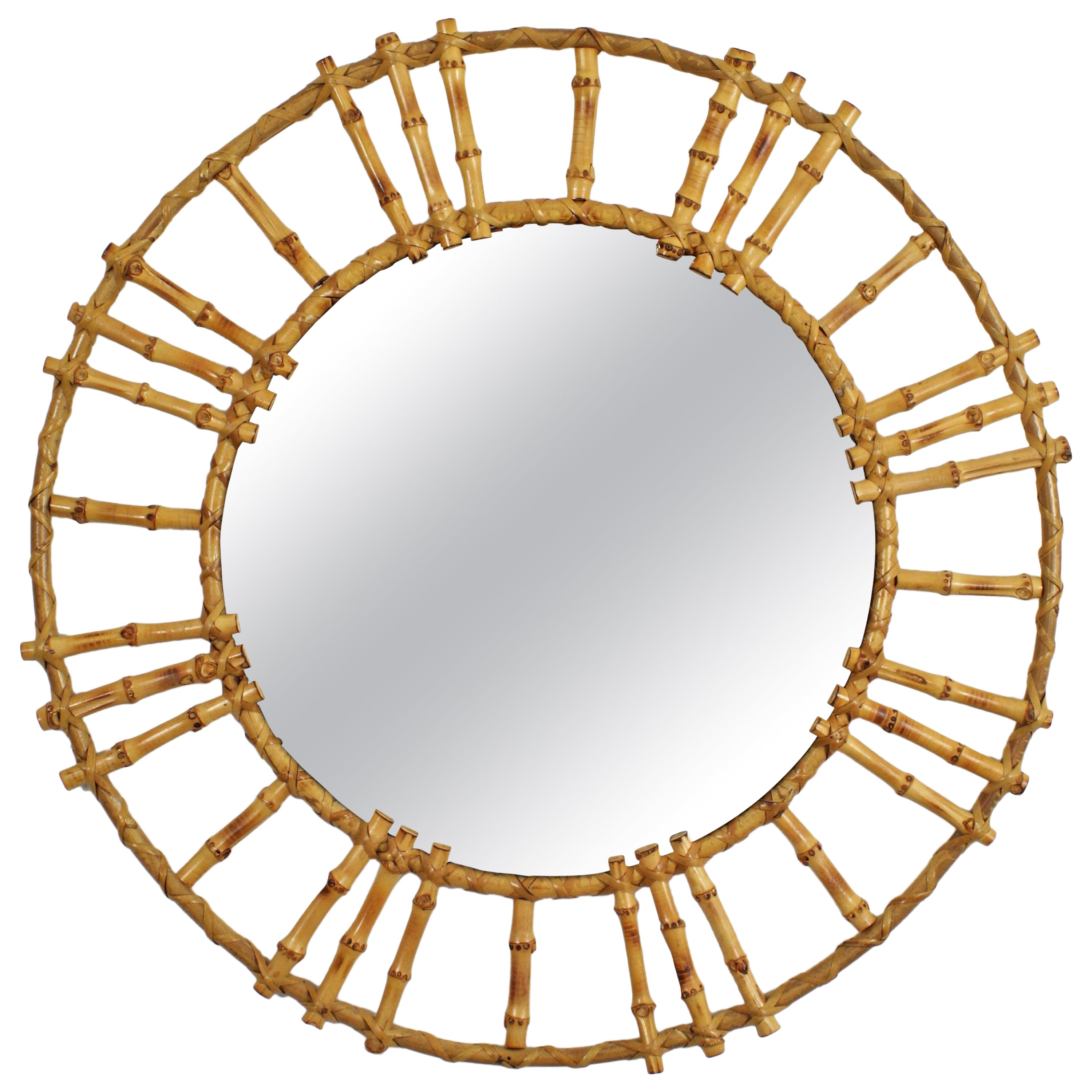 Mediterranean 1960S Bamboo Sunburst Mirror Wall Decoration, Spain, 1960S For Mediterranean 1960S Bamboo Sunburst Mirror Wall Decoration, Spain, 1960S For