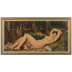 Vintage Framed Nude in Needlepoint