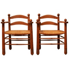 Pair of Oak Chairs Adnet Neo Colonial Style, 1950