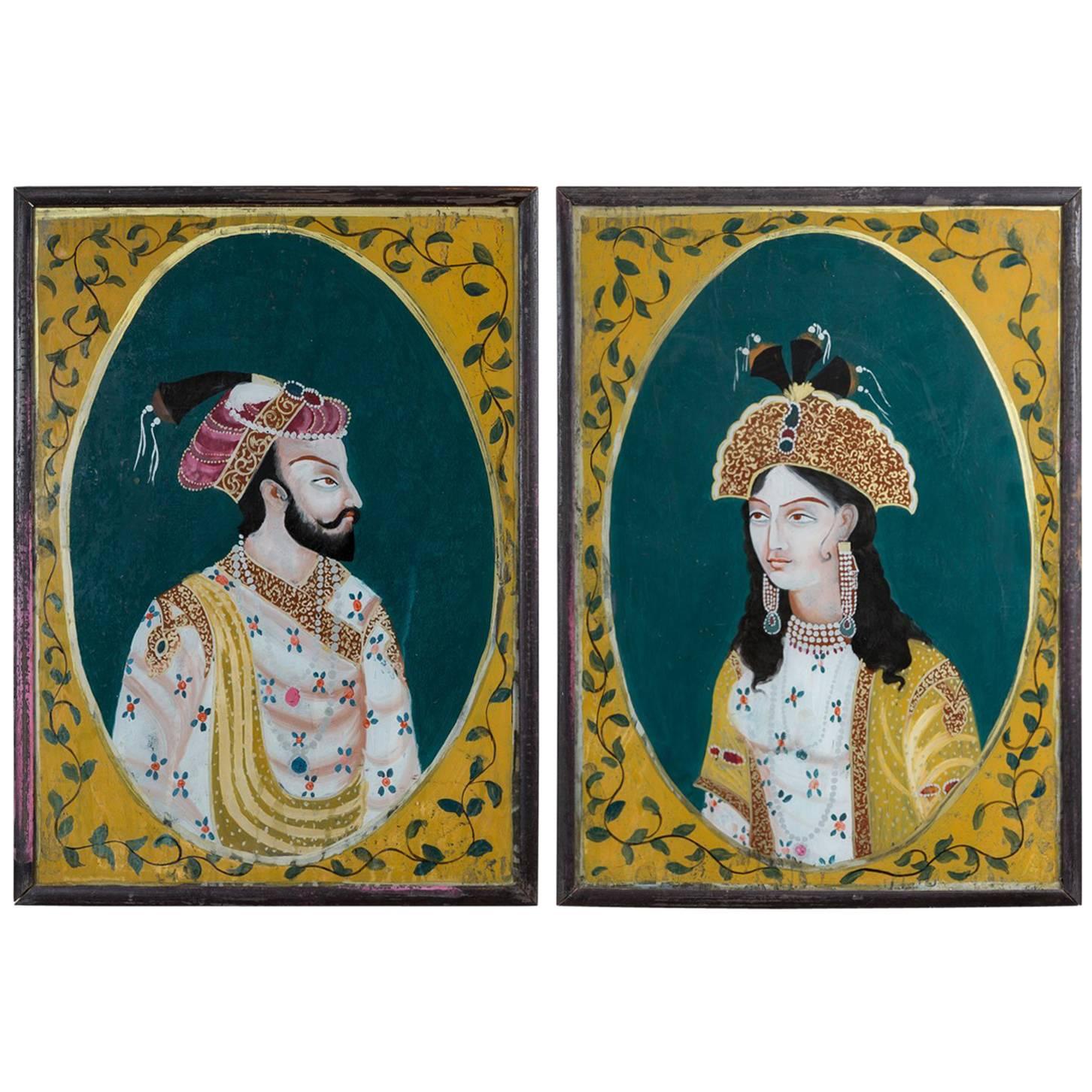 Pair of Indian Reverse Glass Paintings