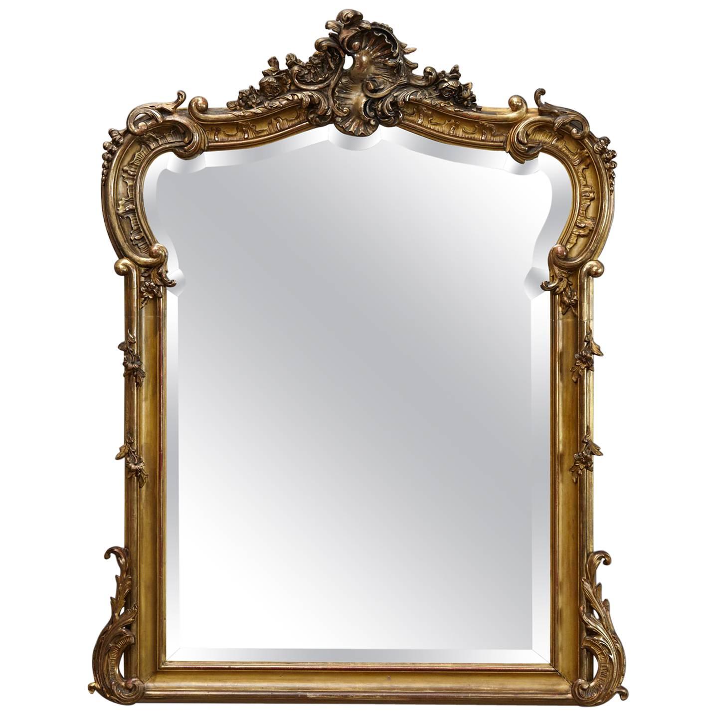 19th Century French Rococo Mirror with Beveled Glass