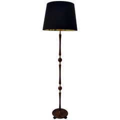 Floor Lamp Teak and Brass with Black Silk Shade