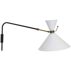 Arlus Swing Arm Wall Lamp, Brass and Lacquered Metal, Mid-Century, France, 1950s
