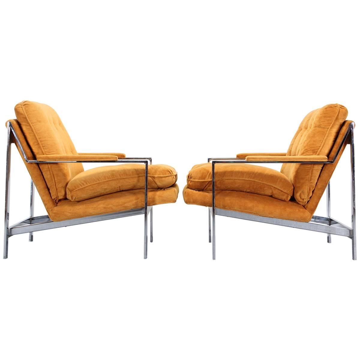 Pair of Chrome Lounge Chairs by Cy Mann, 1970s