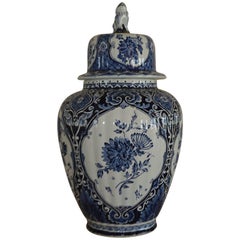 Delfts Blue and White Large Porcelain Urn, Vase with a Lid