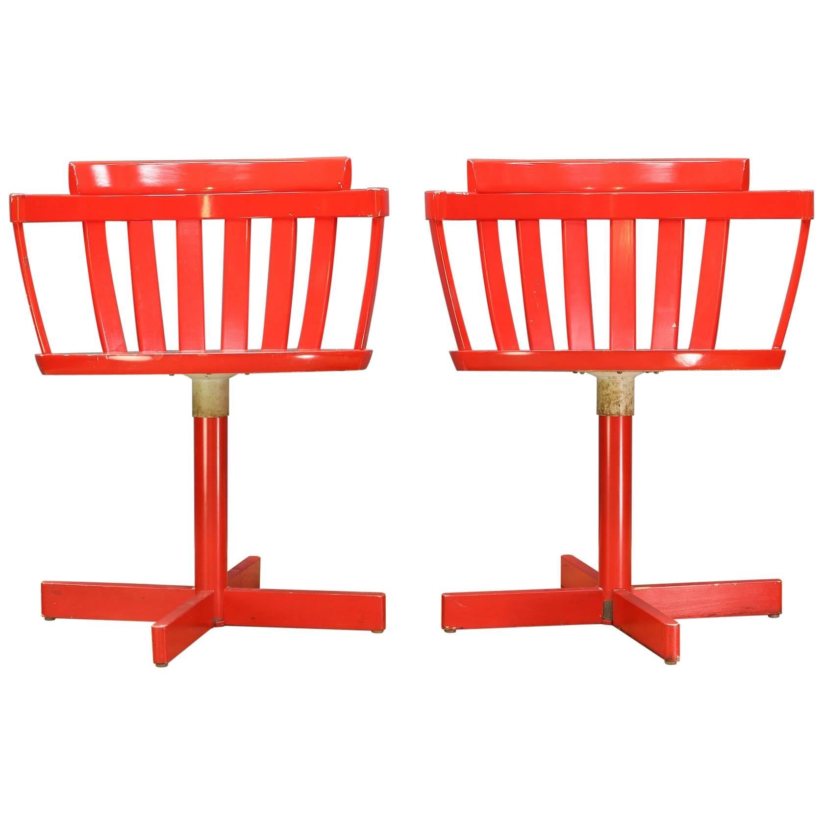 1960s Swedish Mid-Century Modernist Red Desk Swivel Chairs
