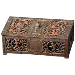 "Zodiac Box," Lidded Art Deco Bronze Casket with Zodiac Symbols by Oscar Bach