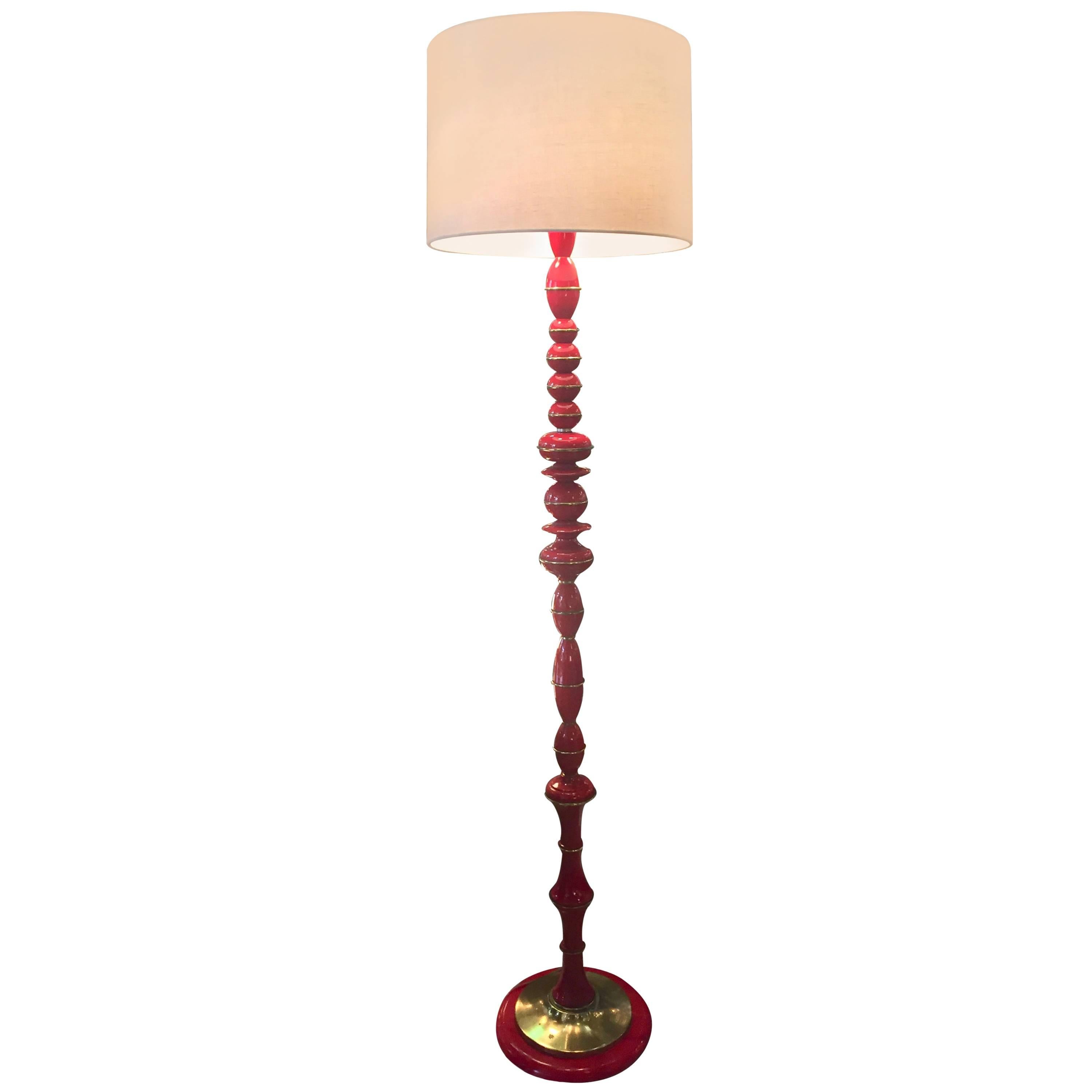 French Mid-Century Enameled Metal and Brass Floor Lamp