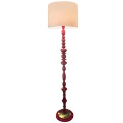 French Mid-Century Enameled Metal and Brass Floor Lamp
