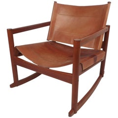Mid-Century Modern Leather Rocking Chair by Michel Arnoult