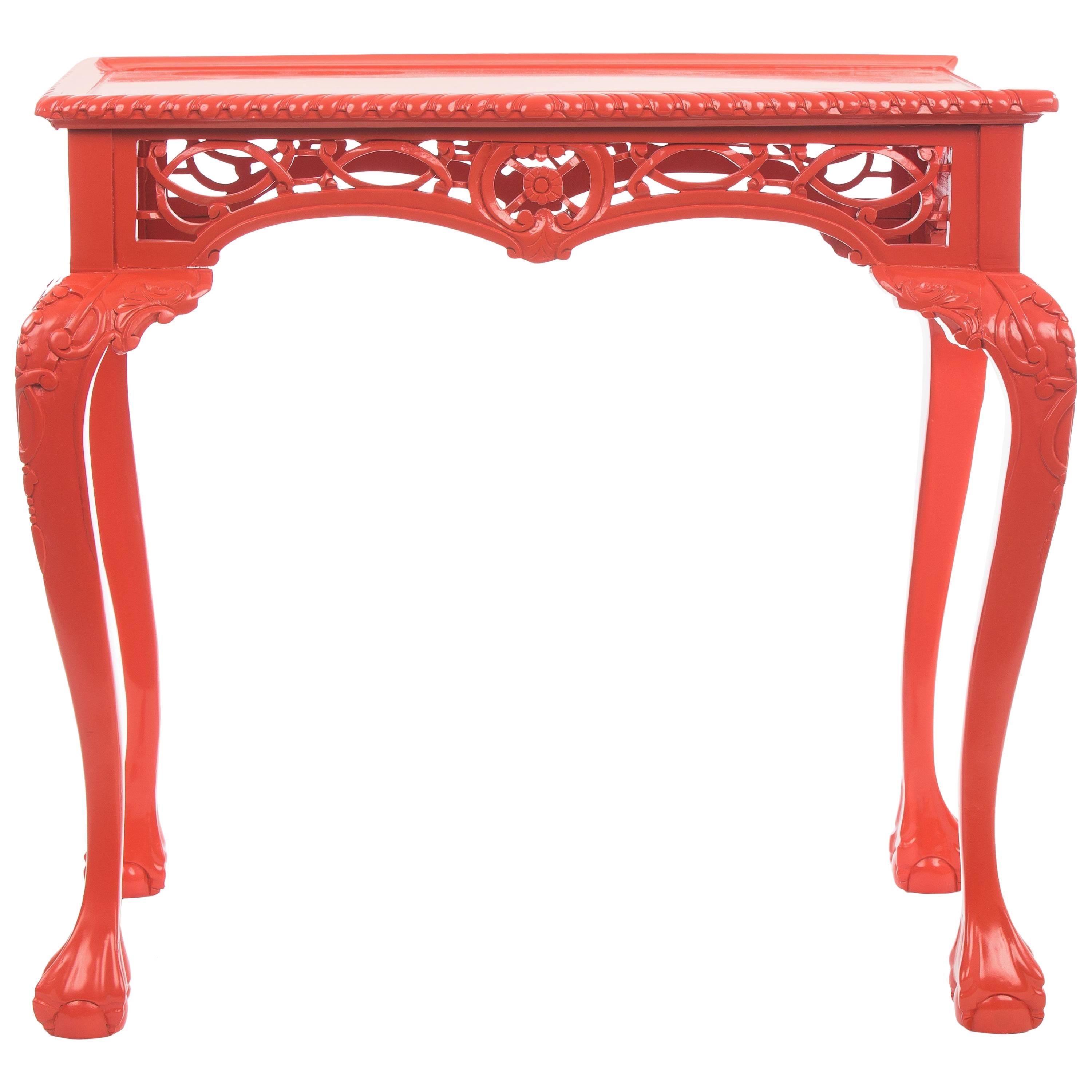 Chippendale Style, Open Fret Work, Lacquered Occasional Table For Sale
