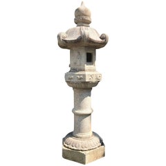 Used Japan Fine Tall Old “Zodiac” Granite Stone Lantern, 12 Animals of Zodiac