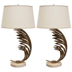 AMERICAN DESIGN - Gilt & Brass Palm Frond Table Lamps