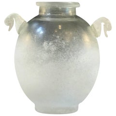 Seguso Vetri d'Arte Scavo Glass Handled Vase, Attributed to Flavio Poli