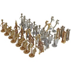 Brutalist Style Handcrafted Steel Nail Silver and Bronze Chess Set