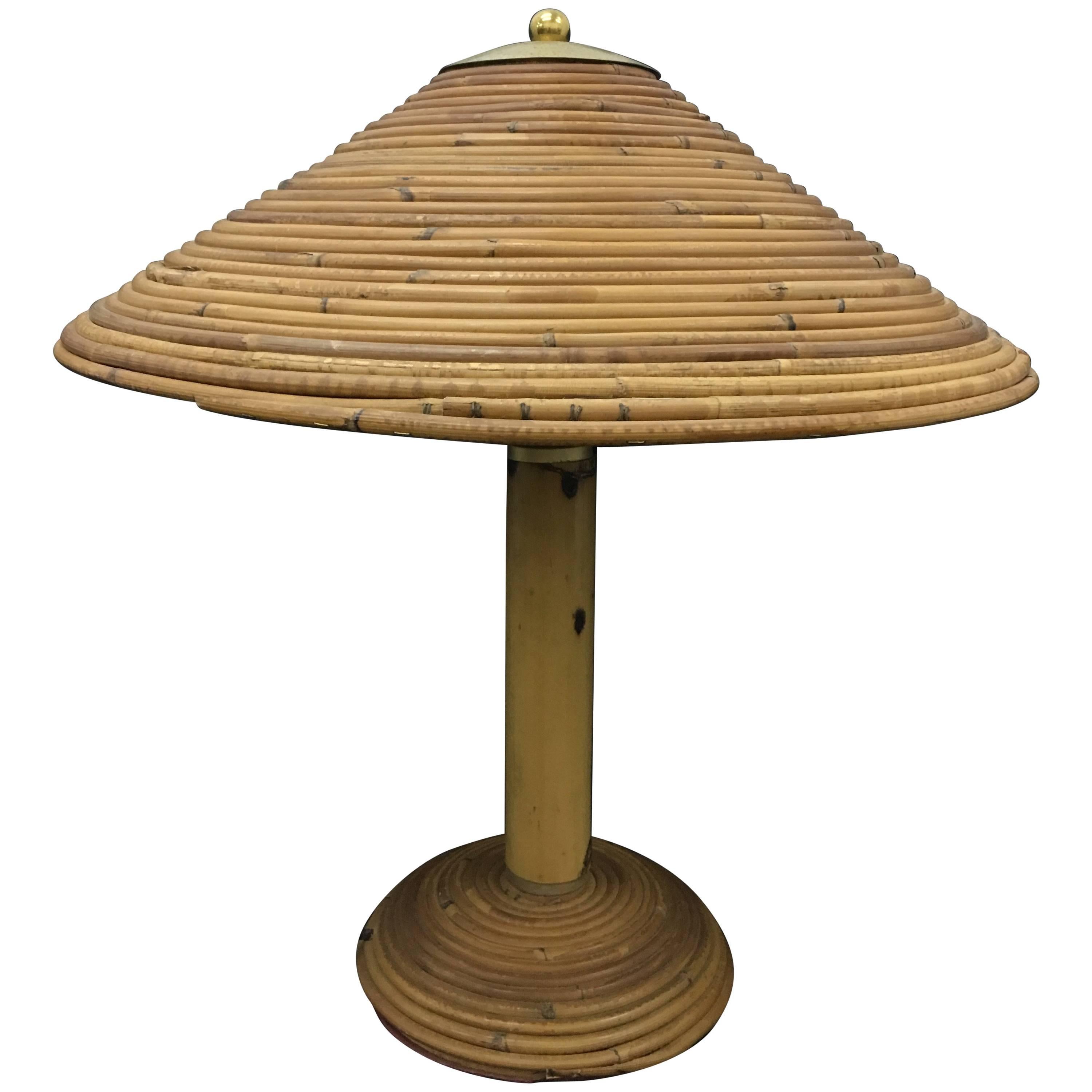Italian brass and Bamboo Table Lamp, circa 1970