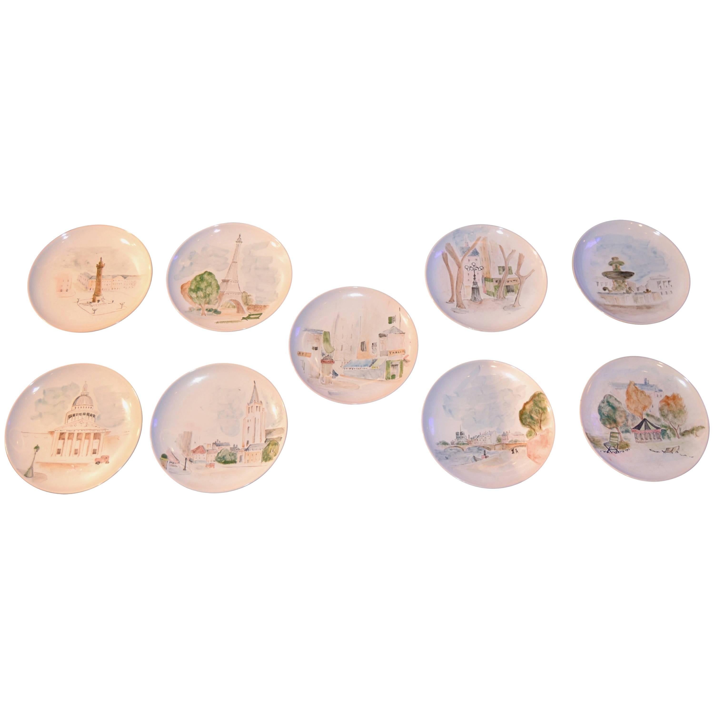 Set of Nine Paris View Plates