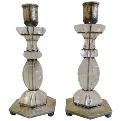 Pair of Rock Cristal and Metal Candlestick, circa 1950s