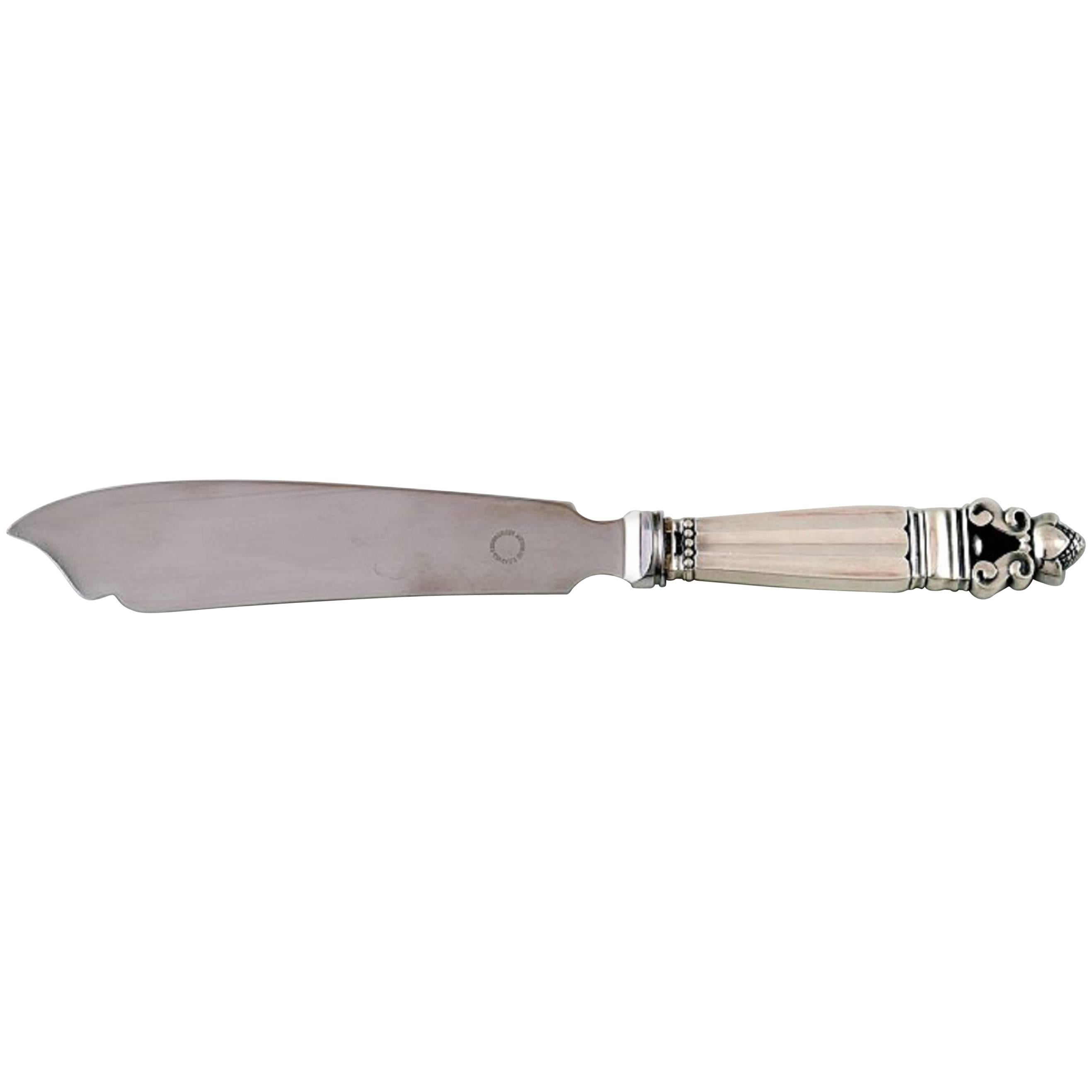 Georg Jensen Acorn Cake Knife, Sterling Silver and Stainless Steel